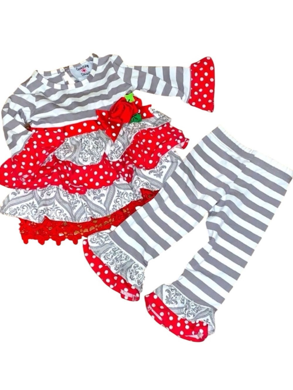 Counting Daisies Boutique 12M Girls Outfit Red Polka Dot Ruffle 2 Piece Set
